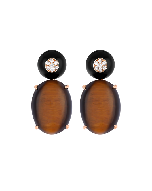 Picture of Tropica Colors Pırlantalı Kaplan Gözlü Siyah Mineli Küpe