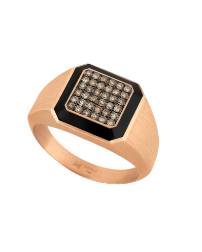 Picture of Molu Kahve Pırlantalı Siyah Mineli Sekizgen Altın Yüzük