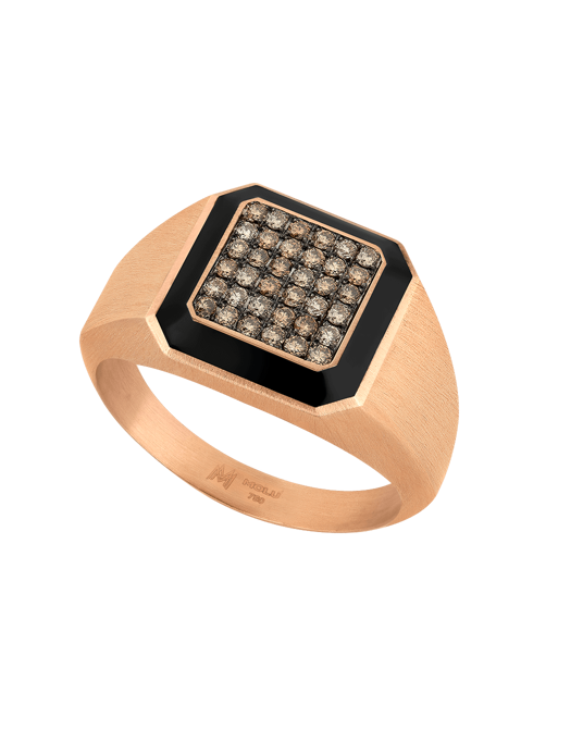 Picture of Molu Kahve Pırlantalı Siyah Mineli Sekizgen Altın Yüzük