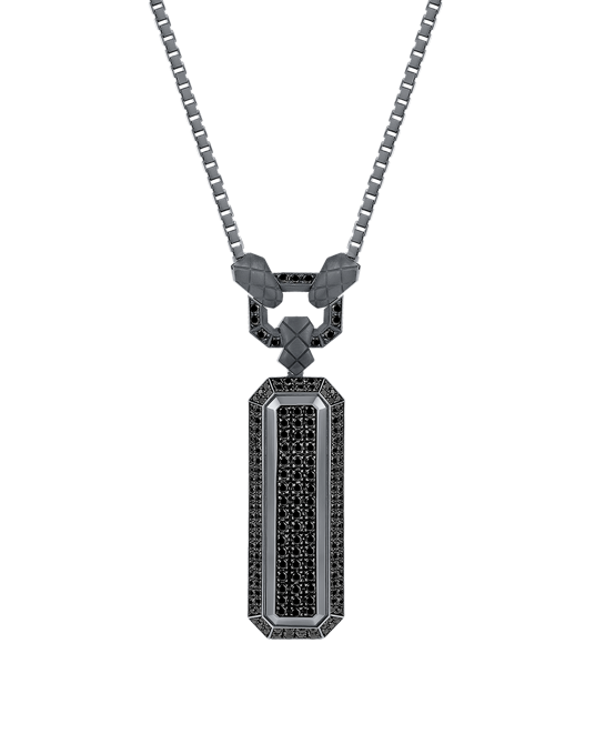 Molu Siyah Pırlantalı Gümüş Kolye