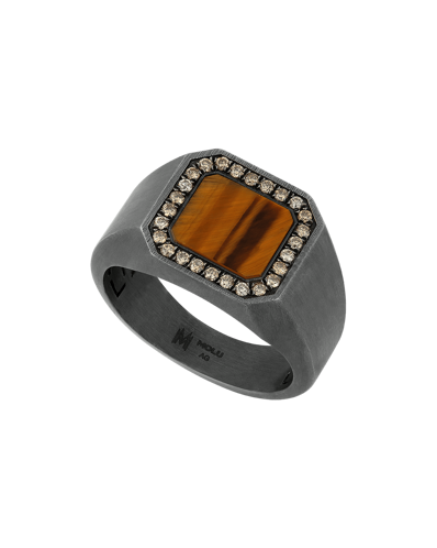 Molu Kahve Pırlantalı Kaplan Gözü Taşlı Gümüş Yüzük