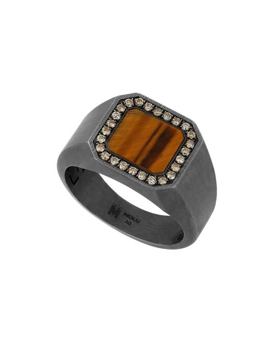 Molu Kahve Pırlantalı Kaplan Gözü Taşlı Gümüş Yüzük