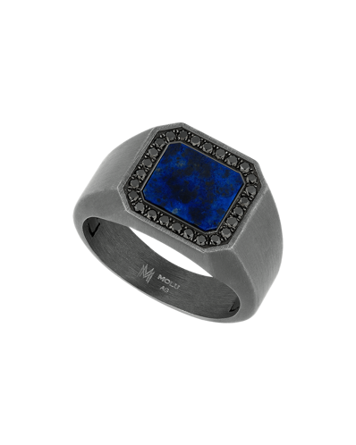 Molu Siyah Pırlantalı Lapis Lazuli Gümüş Yüzük