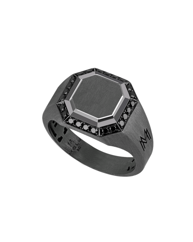 Molu Siyah Pırlantalı Sekizgen Gümüş Yüzük