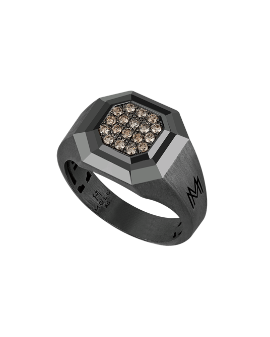 Molu Kahve Pırlantalı Sekizgen Gümüş Yüzük