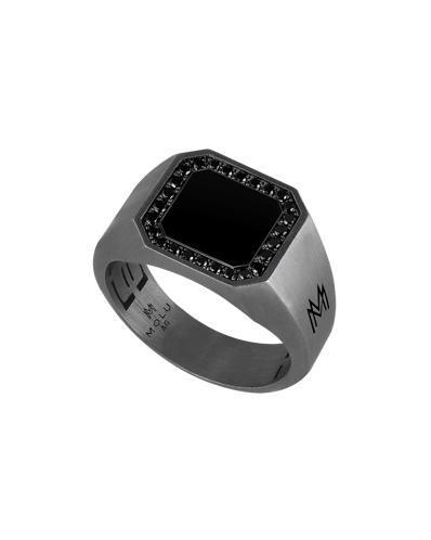 Molu Siyah Pırlantalı Siyah Mineli Sekizgen Gümüş Yüzük