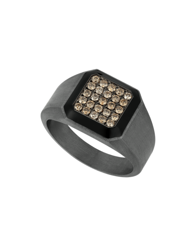 Molu Kahve Pırlantalı Siyah Mineli Sekizgen Gümüş Yüzük