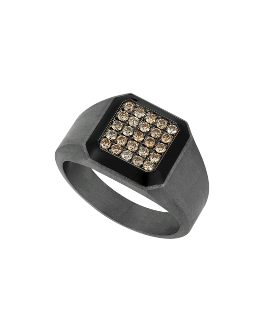 Molu Kahve Pırlantalı Siyah Mineli Sekizgen Gümüş Yüzük