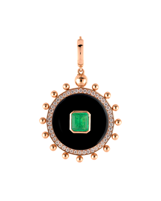 Wish Me Molu Pırlantalı Zümrütlü Siyah Mineli Charm