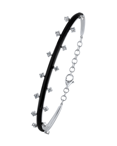 Molu Pırlantalı Siyah Mineli Kelepçe Bilezik