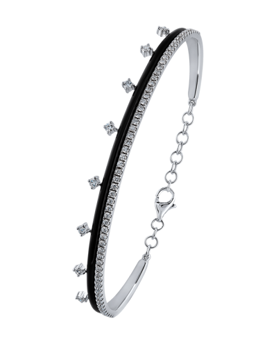 Molu Pırlantalı Siyah Mineli Kelepçe Bilezik