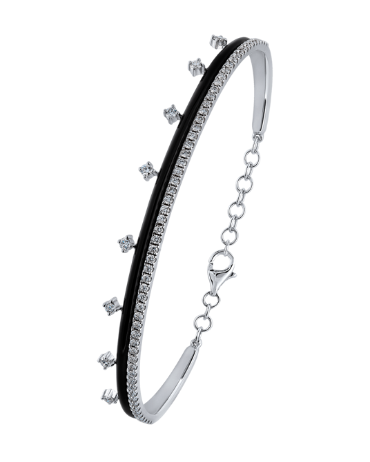 Molu Pırlantalı Siyah Mineli Kelepçe Bilezik