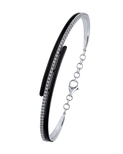 Molu Pırlantalı Çift Sıra Siyah Mineli Kelepçe Bilezik