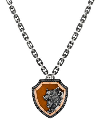 Molu Siyah Pırlantalı Kurt Figürlü Kalkan Kolye