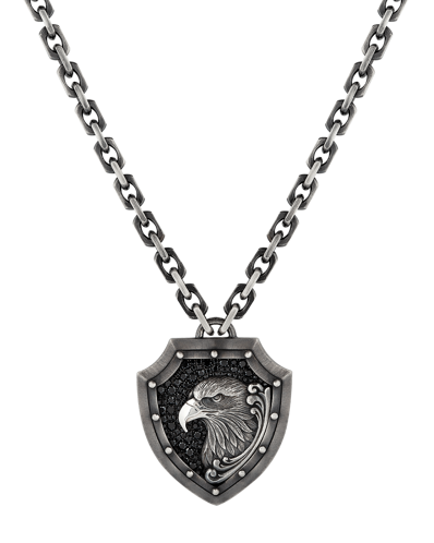 Molu Siyah Pırlantalı Kartal Figürlü Kalkan Kolye