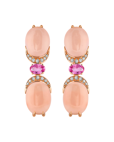 Tropica Colors Pırlantalı Pembe Safirli Mercan Sallantılı Küpe