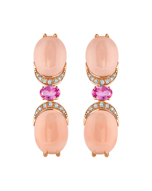 Tropica Colors Pırlantalı Pembe Safirli Mercan Sallantılı Küpe