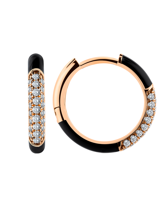 Molu Pırlantalı Siyah Mineli Küçük Halka Küpe