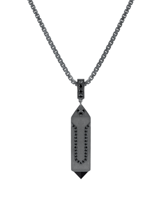 Molu Siyah Pırlantalı Gümüş Kolye