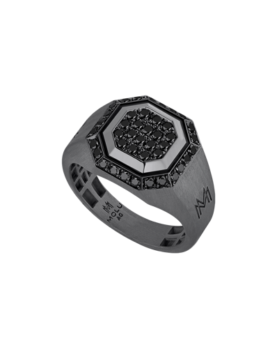 Molu Siyah Pırlantalı Sekizgen Gümüş Yüzük