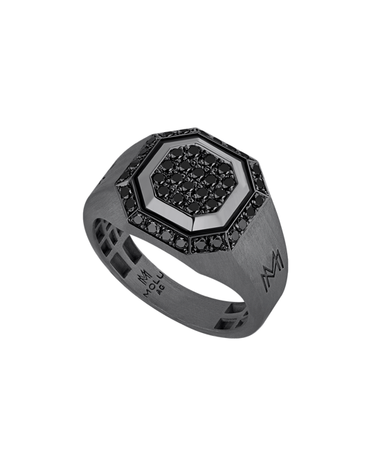Molu Siyah Pırlantalı Sekizgen Gümüş Yüzük