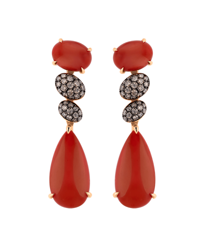 Tropica Colors Kahve Pırlantalı Kırmızı Mercanlı Küpe