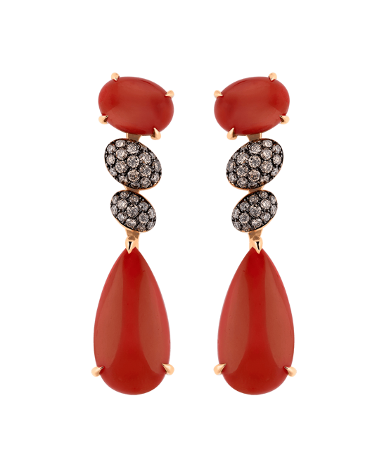 Tropica Colors Kahve Pırlantalı Kırmızı Mercanlı Küpe