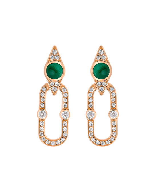 Tropica Chain Pırlantalı Malahitli Küpe