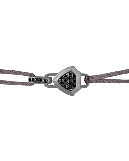 Molu Legend Siyah Pırlantalı Kahverengi İpli Bilezik