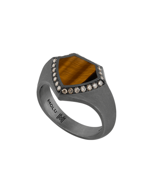 Legend Kahve Pırlantalı Kaplan Gözü Taşlı Gümüş Yüzük