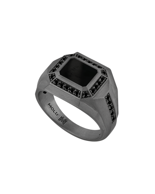 Legend Siyah Pırlantalı Oniksli Gümüş Yüzük