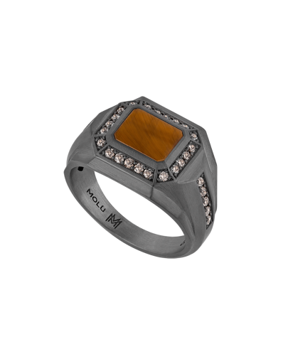 Legend Kahve Pırlantalı Kaplan Gözü Taşlı Gümüş Yüzük