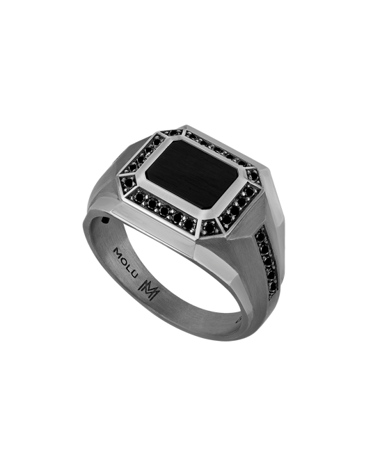 Legend Siyah Pırlantalı Karbon Fiber Gümüş Yüzük