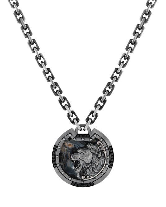Legend Siyah Pırlantalı Pietersite Taşlı Aslan Figürlü Kolye