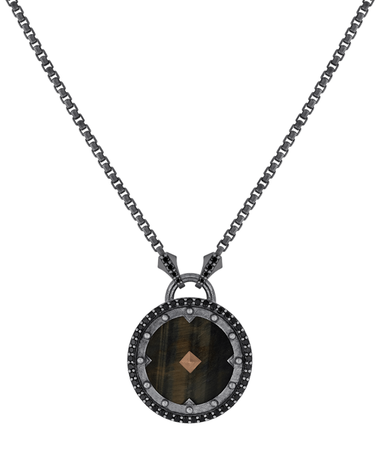 Legend Siyah Pırlantalı Kaplan Demiri Taşlı Kolye