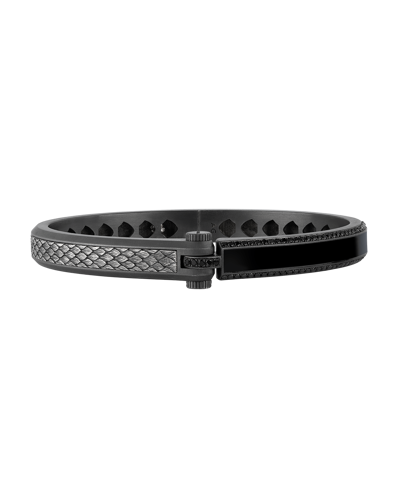 Legend Siyah Pırlantalı Siyah Mineli Tüy Desenli Vidalı Gümüş Bilezik