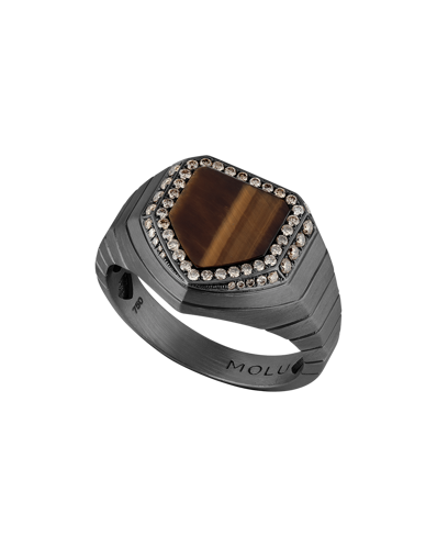 Legend Kahve Pırlantalı Kaplan Gözü Taşlı Gümüş Yüzük