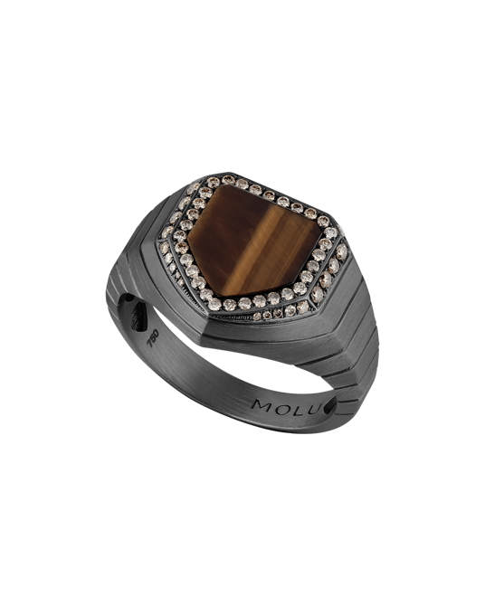 Legend Kahve Pırlantalı Kaplan Gözü Taşlı Gümüş Yüzük