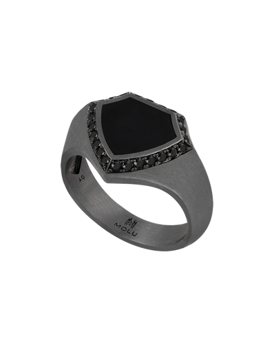 Molu Legend Siyah Pırlantalı Oniksli Gümüş Yüzük