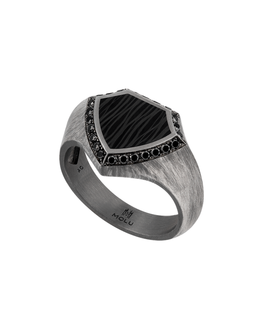 Molu Legend Siyah Pırlantalı Karbonlu Gümüş Yüzük