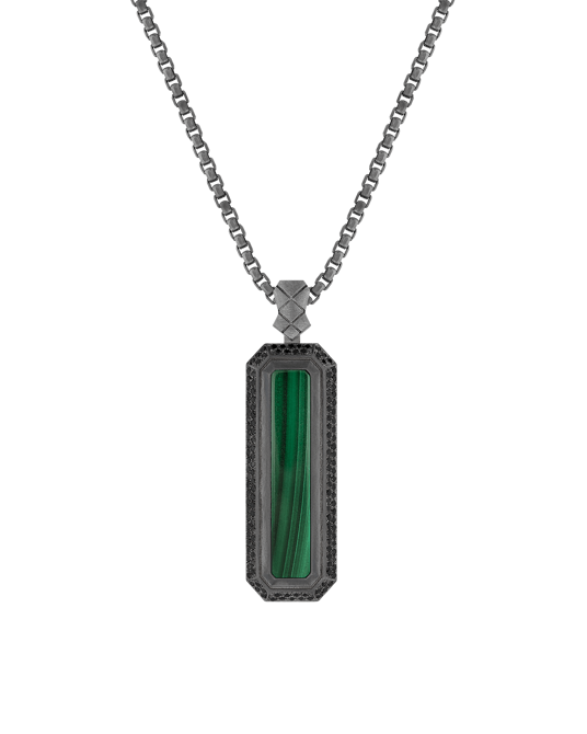 Molu Siyah Pırlantalı Malahitli Kolye