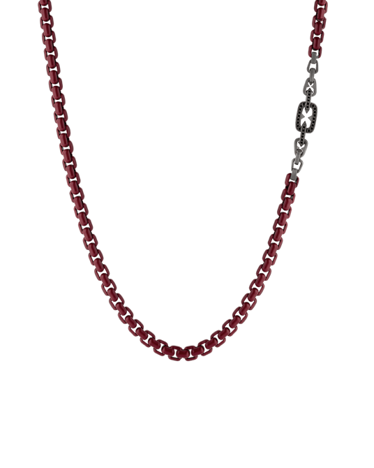 Legend Siyah Pırlantalı Bordo Renk Zincir Kolye