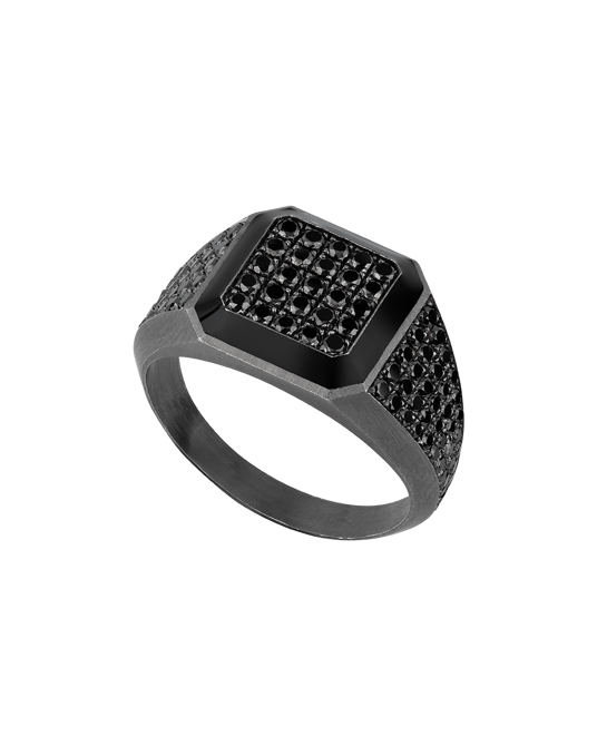 Molu Siyah Pırlantalı Siyah Mineli Gümüş Yüzük