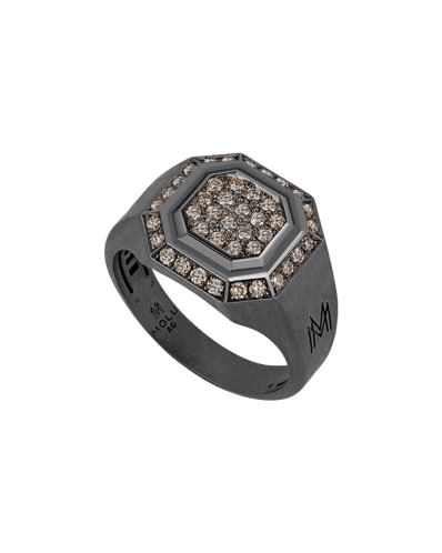 Molu Kahve Pırlantalı Sekizgen Gümüş Yüzük