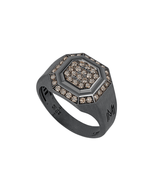 Molu Kahve Pırlantalı Sekizgen Gümüş Yüzük