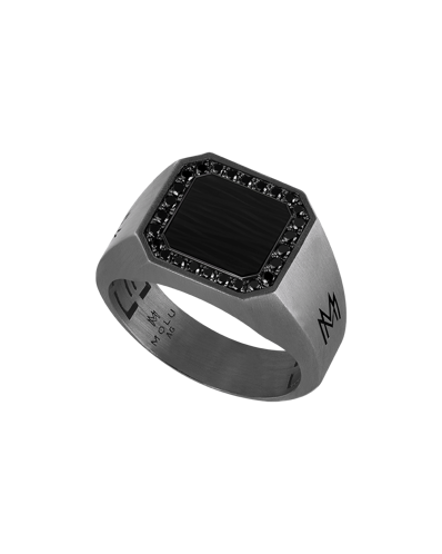 Molu Siyah Pırlantalı Karbon Fiber Sekizgen Gümüş Yüzük