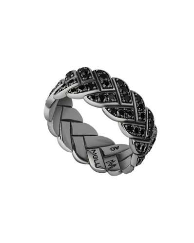 Molu Siyah Pırlantalı Gümüş Yüzük