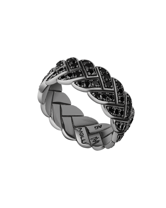 Molu Siyah Pırlantalı Gümüş Yüzük