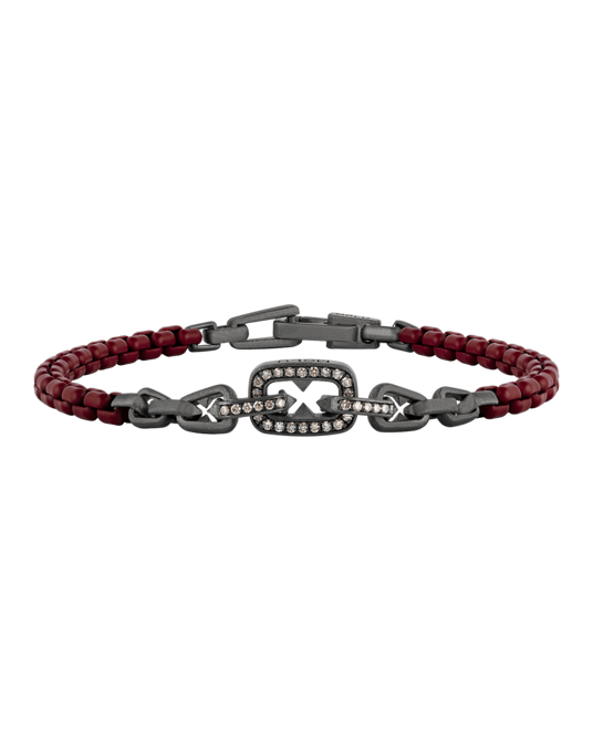 Legend Kahve Pırlantalı Bordo Renk Zincir Bilezik