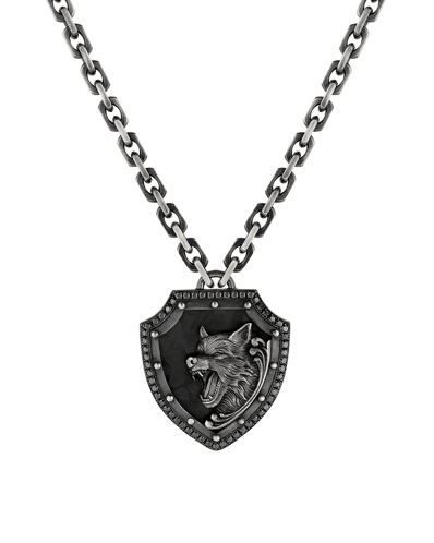 Legend Siyah Pırlantalı Kurt Figürlü Kolye